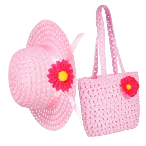 Vaguelly Stroh Sonnenhut Für Kinder Stroh Einkaufstasche Teeparty Hüte Für Kleine Mädchen Sommerhüte Für Mädchen Strandhut Und Tasche Sommer Strohhut Mit Tasche Kinder Strohtasche von Vaguelly