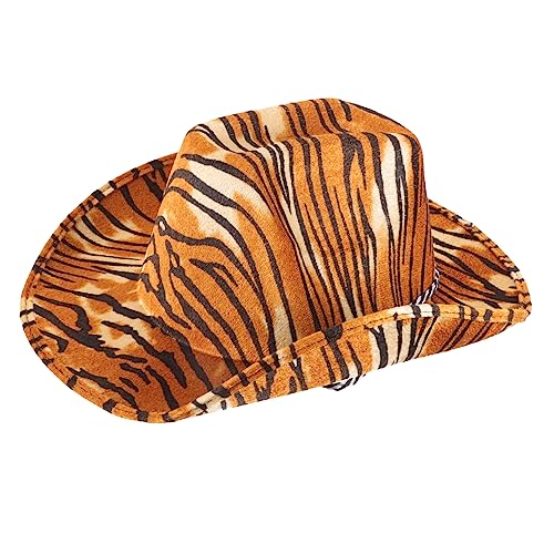 Vaguelly Tiger-Cowboy-Hut Cowgirlhüte Frauen Western-Cowgirl-Hüte Tigerhut Schlapphut mit Animal-Print Cowboyhut mit Tigermuster Halloween-Cowboyhut Hut mit Tiger-Print Partyhut Kostüm Eva von Vaguelly