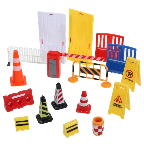 Vaguelly Verkehrsschilder Spielset Straßenschilder Verkehrsspielzeug Verkehrskegel Barrikadenschilder Fußgängerüberweg Signalspielzeug Rollenspiel Für Kinder Lernspielzeug Mini-Spielzeug von Vaguelly