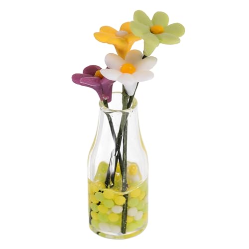 Vaguelly kleine Gänseblümchenvase Miniatur-Hausbausatz künstlich Schaum Puppenwagen Möbel für Babypuppen miniaturvase puppenhauszubehör Mini-Blumenmodell Desktop-Ornamente für zu Hause Glas von Vaguelly