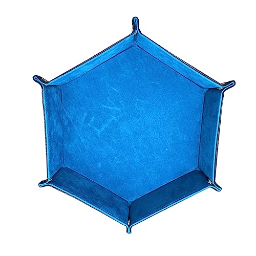 Vaguelly sechseckige Würfelschale Tragbare Würfelmatte Würfel Rollmatte faltbares Schachbrett Tablett Faltbare Foldable Storage Boxes Würfelfach Lederwürfelschale Blue von Vaguelly