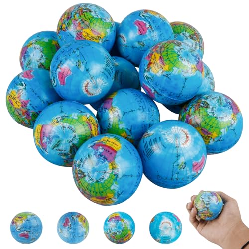 15 Stück Stressbälle Weltkugel, 6CM Stressball Schaumstoffbälle, Mini Globus Stress Sportbälle, Anti Schaum Antistressball, Weltkugel Stress Bälle, Anti Stressball Spielzeug für Kinder Erwachsene von Vaileal