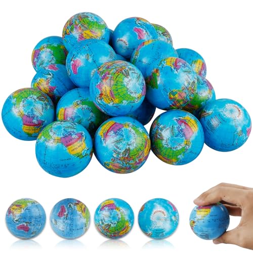 20 Stück Stressbälle Weltkugel, 6CM Stressball Schaumstoffbälle, Mini Globus Stress Sportbälle, Anti Schaum Antistressball, Weltkugel Stress Bälle, Anti Stressball Spielzeug für Kinder Erwachsene von Vaileal