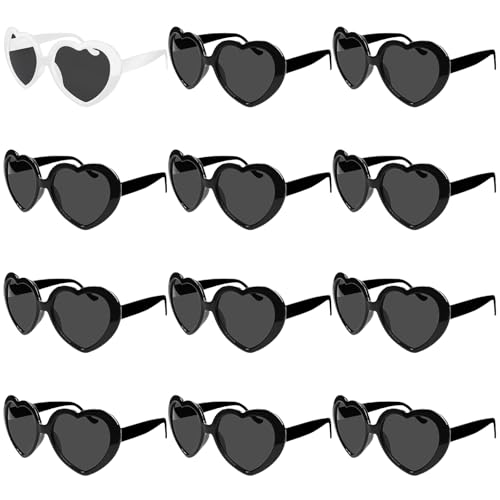 Vaileal 12 Stück Partybrille Herz Sonnenbrille, Herz Sonnenbrille für Damen, Vintage Herzform Brille 90er, Jahre Hippie Brille Kostümzubehör, Herz Brille für Party, Halloween, Weihnachten, Hochzeit von Vaileal