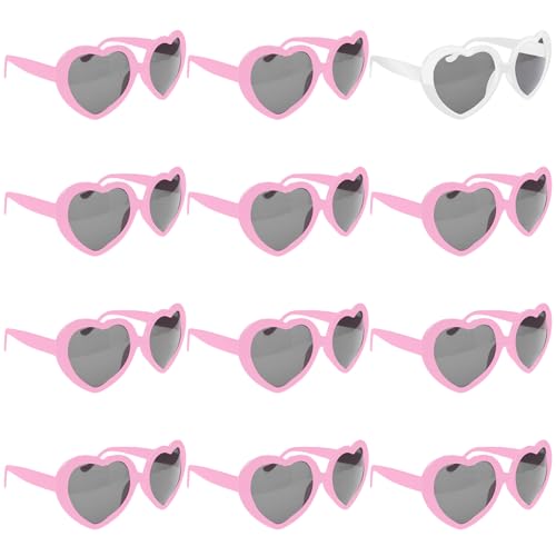 Vaileal 12 Stück Partybrille Herz Sonnenbrille, Herz Sonnenbrille für Damen, Vintage Herzform Brille 90er, Jahre Hippie Brille Kostümzubehör, Herz Brille für Party, Halloween, Weihnachten, Hochzeit von Vaileal