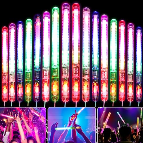 Vaileal 16 Stück Leuchtstäbe Glasfaser, 7 Modi LED Leuchtstab Glasfaser, Leuchtstäbe Bunte, Leuchtstäbe Partyzubehör,Knicklichter, Glasfaser Leuchtstäbe für Kinder Weihnachten, Party, Konzert Raves von Vaileal