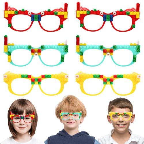 Vaileal 9 Stück Bauklötze Brille: Building Block Glasses, Building Bricks Gläser, Bausteine Brillen Party Zubehör, Party Brille Lustig mit DIY Blöcken für Kinder Partys, Geburtstag, Foto Requisiten von Vaileal