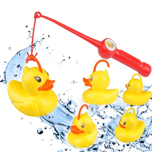 Enten Angeln, 5 Stück Angelspiel Badewanne mit 1 Angeln, Angel Spielzeug für Kleinkinder Lernspielzeug, Mädchen Jungen Entenangelspiel Geschenk von Vaktop