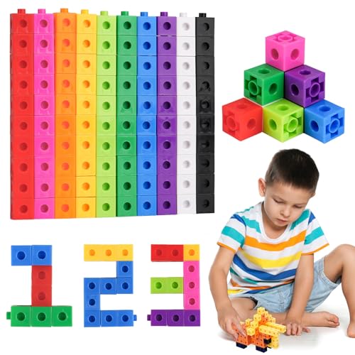 Steckwürfel, 100 Stück Steckwürfel Grundschule, Rechenwürfel Mathe, Zahlenblocks 10 Farben, Lernen Lernspiele Geschenk für Jungen und Mädchen von Vaktop