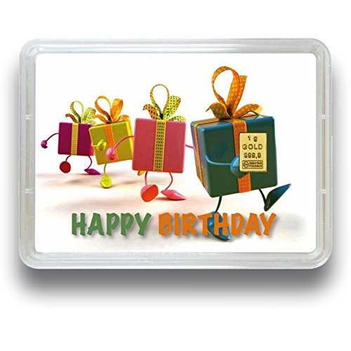 Goldbarren 1 Gramm 999.9 Feingold - Motivbox"Happy Birthday" - Geburtstagsgeschenk - Goldgeschenk von ZYZYZK