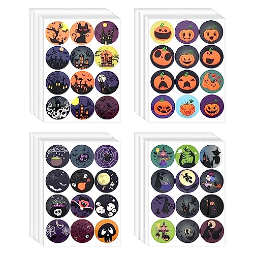 48 Stück Halloween Aufkleber,Aufkleber für Halloween Party,Kürbis Burg Hexe Spinnen,Halloween Party Geschenk,Selbstklebend Halloween Sticker Dekorationen für Kinder Erwachsene Teenager von Valicaer