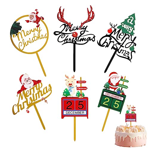 6pcs Weihnachts Cupcake Topper Weihnachten Kuchendekorationen Dekoration Weihnachtsmann Merry Christmas Cupcake Toppers Gold Cupcake Topper, Weihnachten Kuchen Dekoration für Weihnachten Party von Valicaer