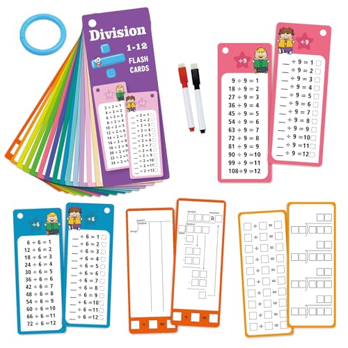 Mathe Lernkarten, 1–12 Lernkarten zum Multiplizieren oder Dividieren mit 1 Ring 2 Trocken Abwischbaren Markern für die Frühkindliche Bildung Lehrmittel für die Schule, für ab 5 Jahren (Division) von Valicaer