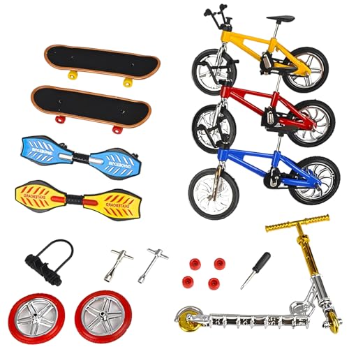 Mini Fingerspielzeug Set, 18 Stück Finger Bike Finger Scooter Metall Finger Skateboard Finger Vitalitätsbrett Werkzeugzubehör Geschenk für Mädchen Jungen Erwachsene von Valicaer