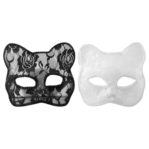 Spitzen Katzenmaske, 2 Stück Maskenball Spitzenmasken Halbgesichts Fuchsmaske Cosplay Fuchsmaske für Cosplay Partys Kostüm Requisite Maskerade Halloween Nachtclub von Valicaer