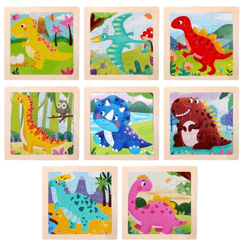 Valicaer Puzzle ab 3 4 5 6 Jahre,8 * 9 Teilen Kinder Tier Holzpuzzle Dinosaurier Kinderpuzzle Holz Puzzles Steckpuzzle Bauernhof Tiere Vorschule Lehrreiches Spielzeug für Jungen Mädchen (A) von Valicaer