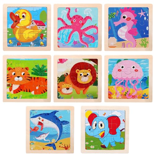 Valicaer Puzzle ab 3 4 5 6 Jahre,8 * 9 Teilen Kinder Tier Holzpuzzle Dinosaurier Kinderpuzzle Holz Puzzles Steckpuzzle Bauernhof Tiere Vorschule Lehrreiches Spielzeug für Jungen Mädchen (B) von Valicaer