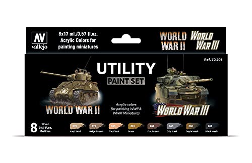 Vallejo 070201 Farb-Set, II & World War III Modellbauzubehör, verschieden, 17 ml (8er Pack), Camo Olivgrün (894) von Vallejo