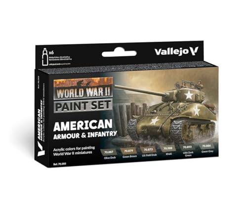 Vallejo Farb-Set, US-Amerikanische Panzerung und Infanterie, WWII, 17 ml (6er Pack), bunt von Vallejo