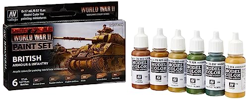 Vallejo 070204 Farb-Set, Britische Panzerung und Infanterie, WWII Modellbausatz, Mehrfarbig, 17 ml (6er Pack) von Vallejo