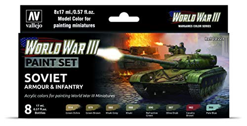 Vallejo 070221 Farb-Set, Sowjetische Panzerung und Infanterie, WWIII Modellbauzubehör, verschieden, 0.57 FL Oz (Pack of 8) von Vallejo