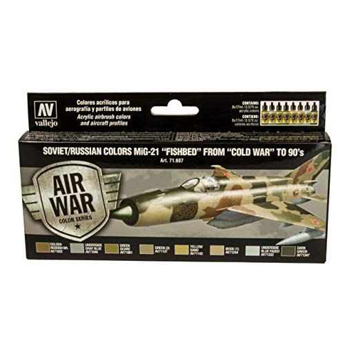 Vallejo VAL71607 AV Model Air Set-Soviet MiG-21 Fishbed 50-90's Modellbaufarbe, Farbig, 17 ml von Vallejo