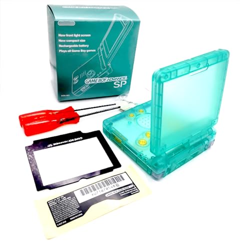 Custom GBASP Extra Gehäuse Case Shell Clear Black + Sammelbox Ersatz, für Gameboy Advance GBA SP Konsole, Außengehäuse + Bildschirmabdeckung, Leuchtpads & Stecker, Roter Knopf, Werkzeuge von Valley Of The Sun