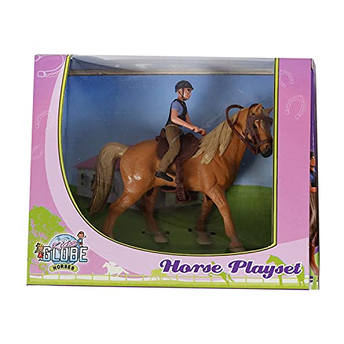 Van Manen Kids Globe Horses Pferde mit Reiter (Farbe braun oder schwarz, Spielset für Bauernhof, Pony mit Reiter, mit Sattel und Zaumzeug) 640078 von Van Manen