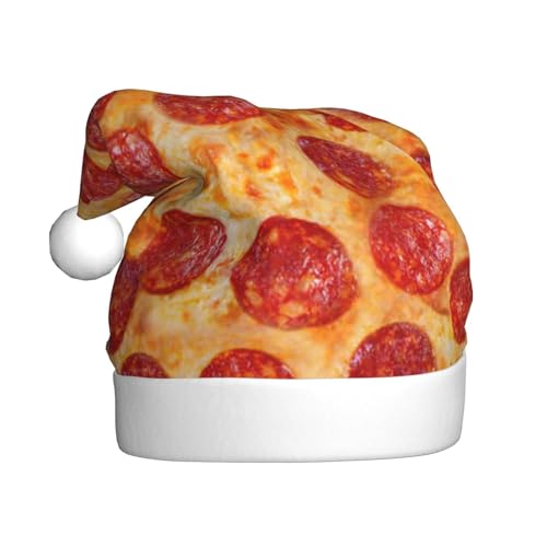 Vanani 3D Pizza Pepperoni Weihnachtsmütze, Unisex, Plüsch, bequeme Weihnachtsfeierhüte, Neujahrsfeier-Dekorationen von Vanani