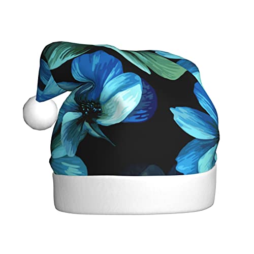 Vanani Blaue Blumen-Weihnachtsmütze, Unisex, Plüsch, bequeme Weihnachtsfeier-Hüte, Neujahrs-Partydekorationen von Vanani