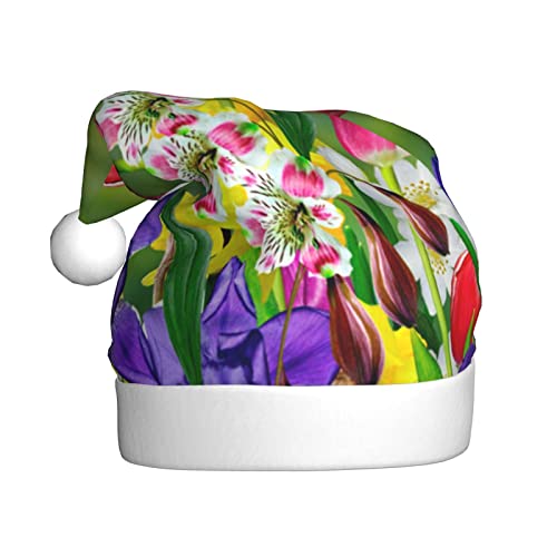 Vanani Frühlingsblumen-Weihnachtsmütze, Unisex, Plüsch, bequem, Weihnachtsfeier-Hüte, Neujahrs-Partydekorationen von Vanani