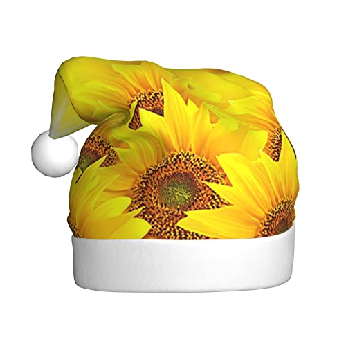 Vanani Gelbe Sonnenblumen-Weihnachtsmütze, Unisex, Plüsch, bequeme Weihnachtsfeier-Hüte, Neujahrs-Partydekorationen von Vanani