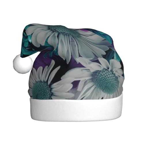 Vanani Lila und Blaugrün Blumen Weihnachtsmütze, Unisex, Plüsch, bequeme Weihnachtsparty-Hüte, Neujahrs-Partydekorationen von Vanani