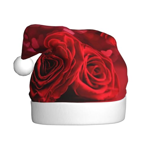 Vanani Rote Rose Weihnachtsmütze, Unisex, Plüsch, bequem, Weihnachtsfeierhüte, Neujahrsfeier-Dekorationen von Vanani