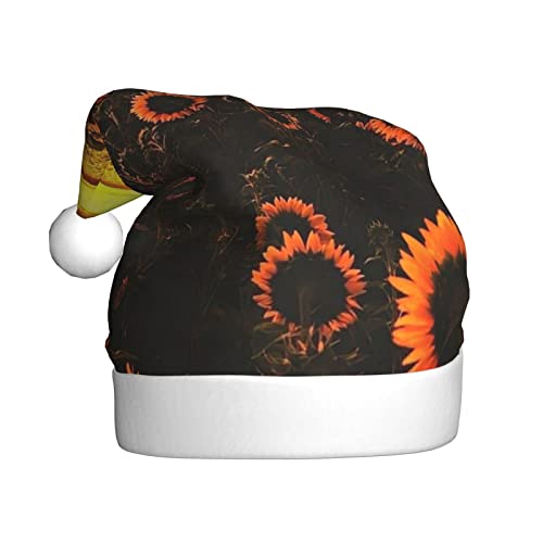 Vanani Sonnenblumenfeld, Sonnenuntergang, Blumenmeer, Weihnachtsmütze, Unisex, Plüsch, bequeme Weihnachtsfeier-Hüte, Neujahrs-Partydekorationen von Vanani