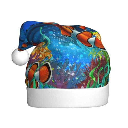 Vanani The Underwater World Tropische Fisch-Weihnachtsmütze, Unisex, Plüsch, bequem, Weihnachtsfeierhüte, Neujahrsfeier-Dekorationen von Vanani