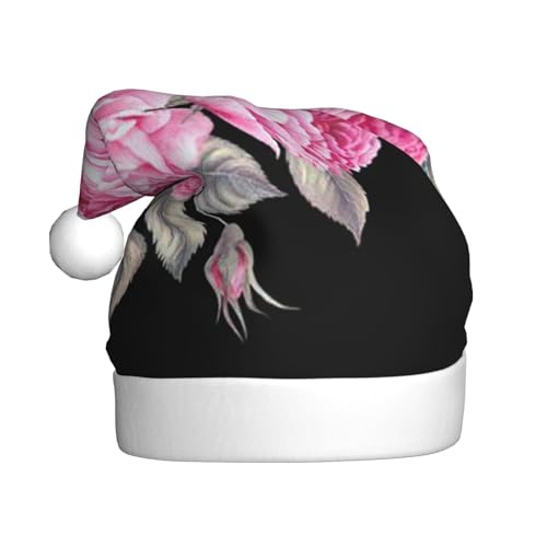 Vanani Weihnachtsmützen mit rosa Blumen, Unisex, Plüsch, bequem, Weihnachtsfeierhüte, Neujahrsfeier-Dekorationen von Vanani