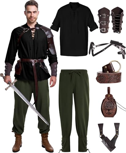 8-teiliges Renaissance-Kostüm für Herren, Halloween, Mittelalter, Piratenhemd, Hose, Wikinger-Kostüm, Zubehör-Set, Elegante Farbe., XL von Vanderdyken