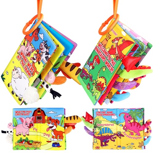 Baby Spielzeug ab 3 6 12 Monate, 2Pack Babybuch-Dinosaurier & Bauernhof Tiere Themen, Baby Geschenk für Junge Mädchen von Vanmor