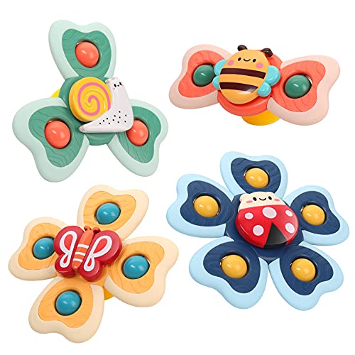 Vanmor Saugnapf Spinner Spielzeug für Baby, 4Pcs Fidget Spinner Spinning Top Saugspielzeug für Bad Fenster Hochstühle Flugzeug Reise, sensorische Spielzeug für Kleinkinder 1-3 Geburtstagsgeschenk von Vanmor