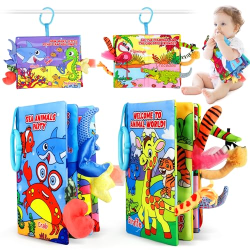 Vanmor Babybuch Stoffbuch-2Pack, Baby Spielzeug Touch Feel Activity Early Development Spielzeug, Baby Geschenk für 3 6 12 Monate Junge Mädchen von Vanmor