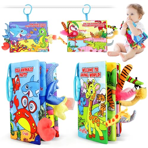 Vanmor Babybuch Stoffbuch-2Pack, Baby Spielzeug Touch Feel Activity Early Development Spielzeug, Baby Geschenk für 3 6 12 Monate Junge Mädchen von Vanmor