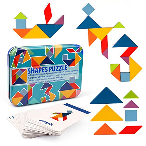 Vanmor 68 Pcs Tangram Puzzles für Kinder, Holzpuzzle für Kleinkinder, Montessori Lernspielzeug für Mädchen Jungen 1 2 3+, Geburtstag, Weihnachten und Kindertag Geschenke von Vanmor