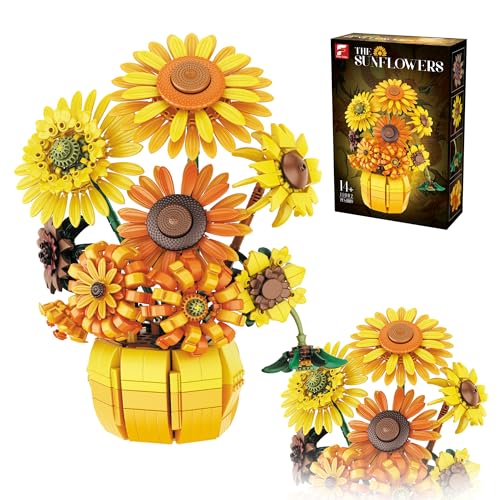 VannMold 11002 Sonnenblumen-Bausteine, Blumenstrauß-Set mit Vase, 1009 Teile, botanische Kollektion mit Sonnenblume für Zuhause und Büro, Dekor für Erwachsene und Mädchen ab 14 Jahren von VannMold