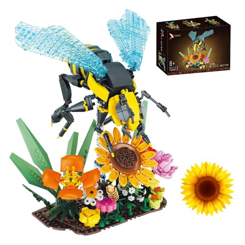 Insekten Sammlung, Biene Blumen Bausteine Set 750 Teile, Insekten und Blumen Klemmbausteine mit Sonnenblume & Pflanzen, Bausteinspielzeug für Kinder Erwachsene, Lustiges Geschenk für Naturliebhaber von VannMold