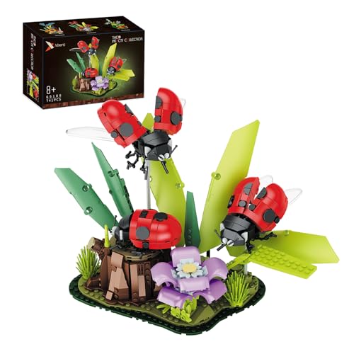 VannMold 66108 Insekten Marienkäfer Klemmbausteine Set für Kinder, Miniaturgarten mit Blumen und Baubaren Strukturen, Ausstellungsmodelle Käfer Bauset und Natur Dekor von VannMold