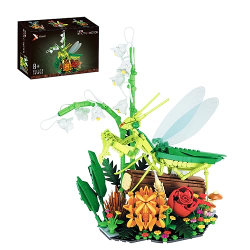 VannMold Insect Collection Blume und chinesische Gottesanbeterin Baustein Set, 753 Klemmbausteine, Rose, botanische Bonsai-Dekoration, tolles Geschenk für Kinder und Naturliebhaber Erwachsene von VannMold