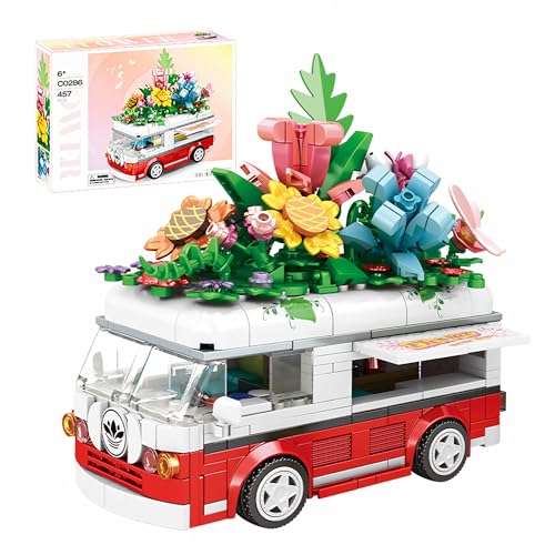 VannMold Blumen Auto Klemmbausteine Set, Technik Auto Display Klemmbausteine Set 457 Teile für Erwachsene und Teen, Jubiläum/Geburtstag Auto Spielzeug Sammlung für das Haus oder Büro von VannMold