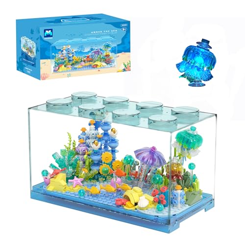 VannMold JK8351 Aquarium Bausatz mit Licht, Korallenriffe, Quallen-Unterwasser-Wunder Klemmbausteine, tolles Geschenk für Kinder ab 8 Jahren und Erwachsene, auffällige Heimdekoration von VannMold