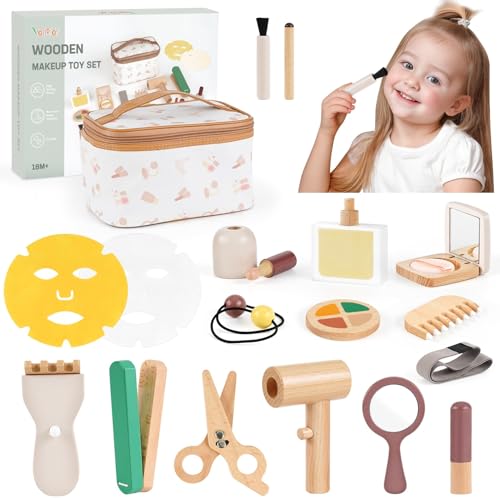 Holzschminke Spielset Mädchen Schminkkoffer Holz Kinderschminke Set Spielzeug, Geschenk für Weihnachten Geburtstag für Kinder ab 2 3 4 5 Jahre von Vanplay